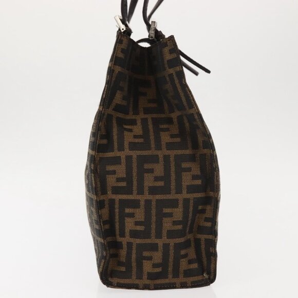 FENDI Zucca Canvas Mamma Baguette Tote Bag Black Silver Brown Auth 145493 - Picture 5 of 16